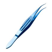 Corneal Forceps, Colibri Style, Titanium, 0.12mm, 1 x 2 Teeth Set At 45 Degrees, 6mm Tying Platform, Serrated Wide Handle, Polished Finish, Overall Length 4-1/4" (109mm) ET3205,2233T,ET3205